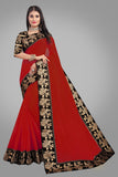 Solid, Woven Daily Wear Cotton Blend Saree black red