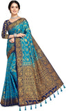 Woven Banarasi Cotton Silk Saree Firozi-Navy Blue