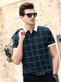 Checkered Men Polo Neck Green T-Shirt TEAL BLUE - WHITE