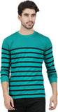 Striped Men Round Neck Light Green T-Shirt Green