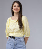 Casual 3/4 Sleeve Solid Women Yellow Top